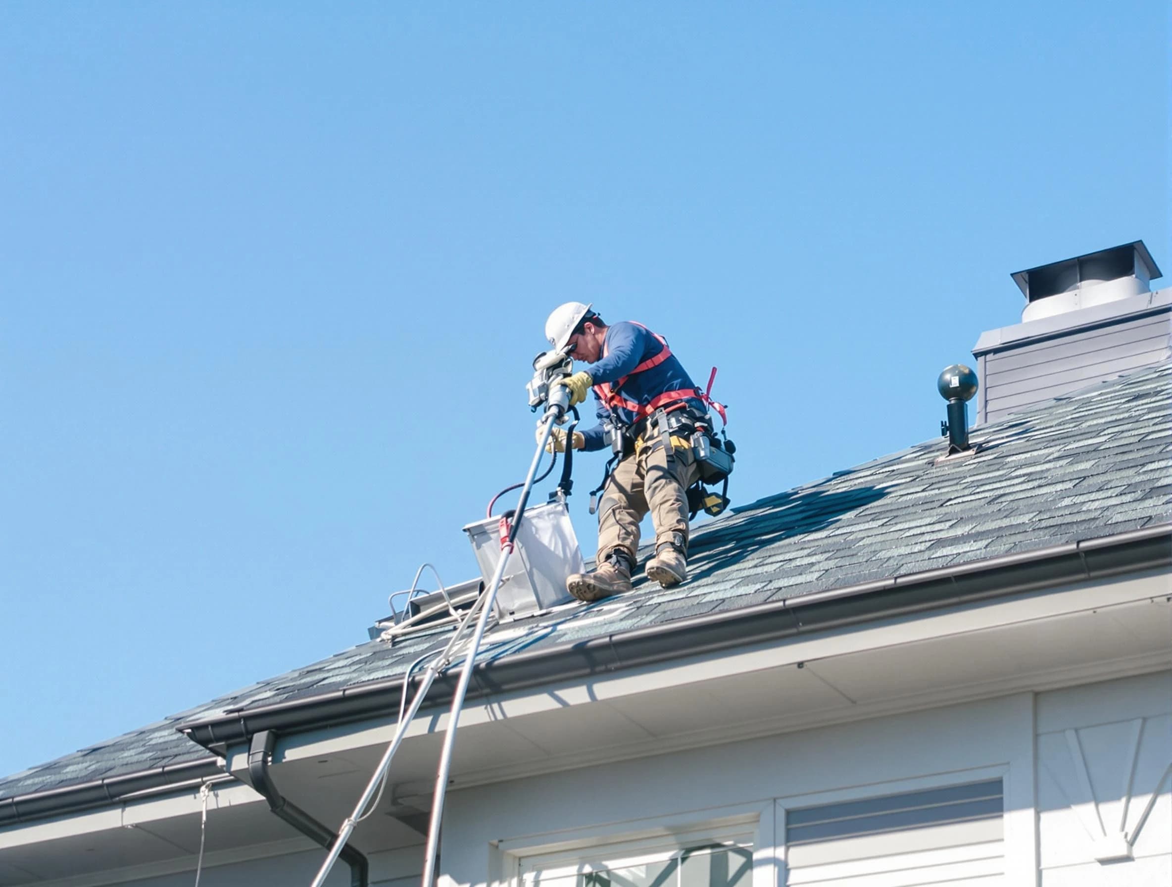 Lincoln Dryer Vent Cleaning certified technician cleaning a roof-mounted dryer vent system in Lincoln