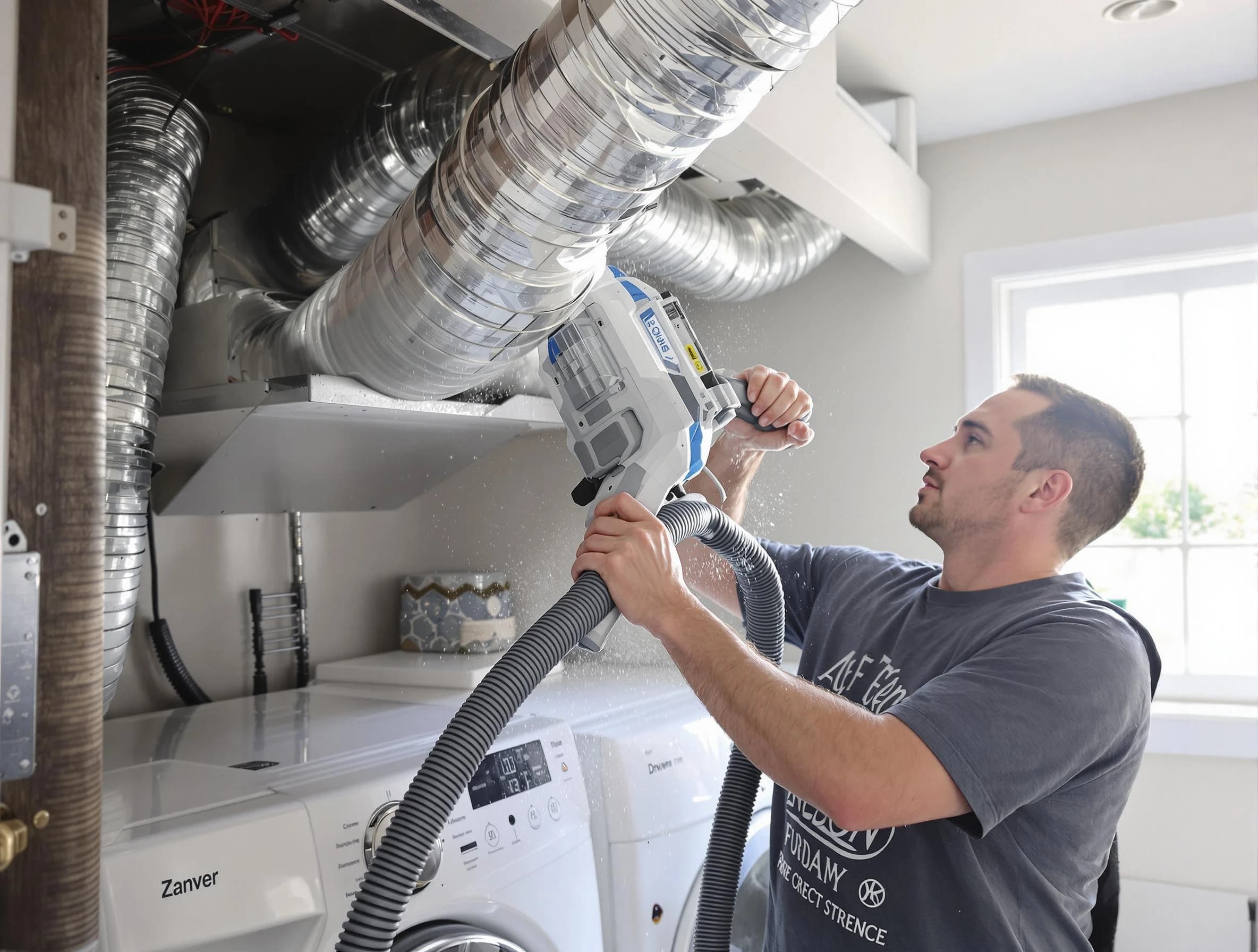 Lincoln Dryer Vent Cleaning specialist cleaning deep within a dryer vent duct system in Lincoln