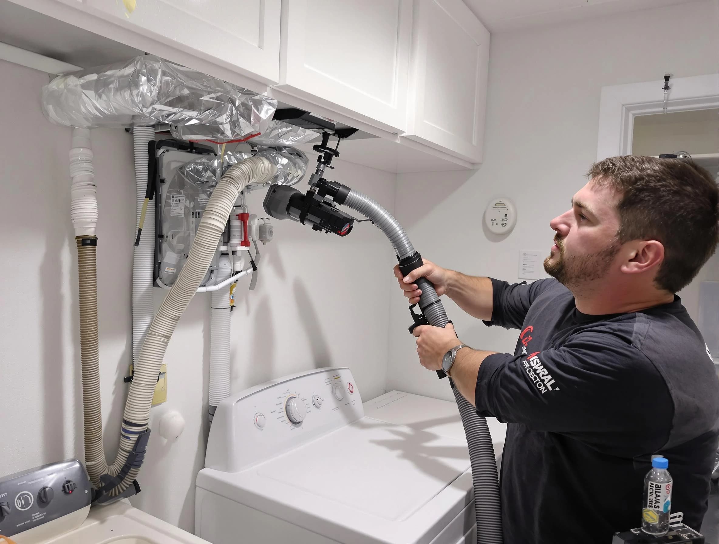 Lincoln Dryer Vent Cleaning certified technician performing safety-focused gas dryer vent cleaning in Lincoln