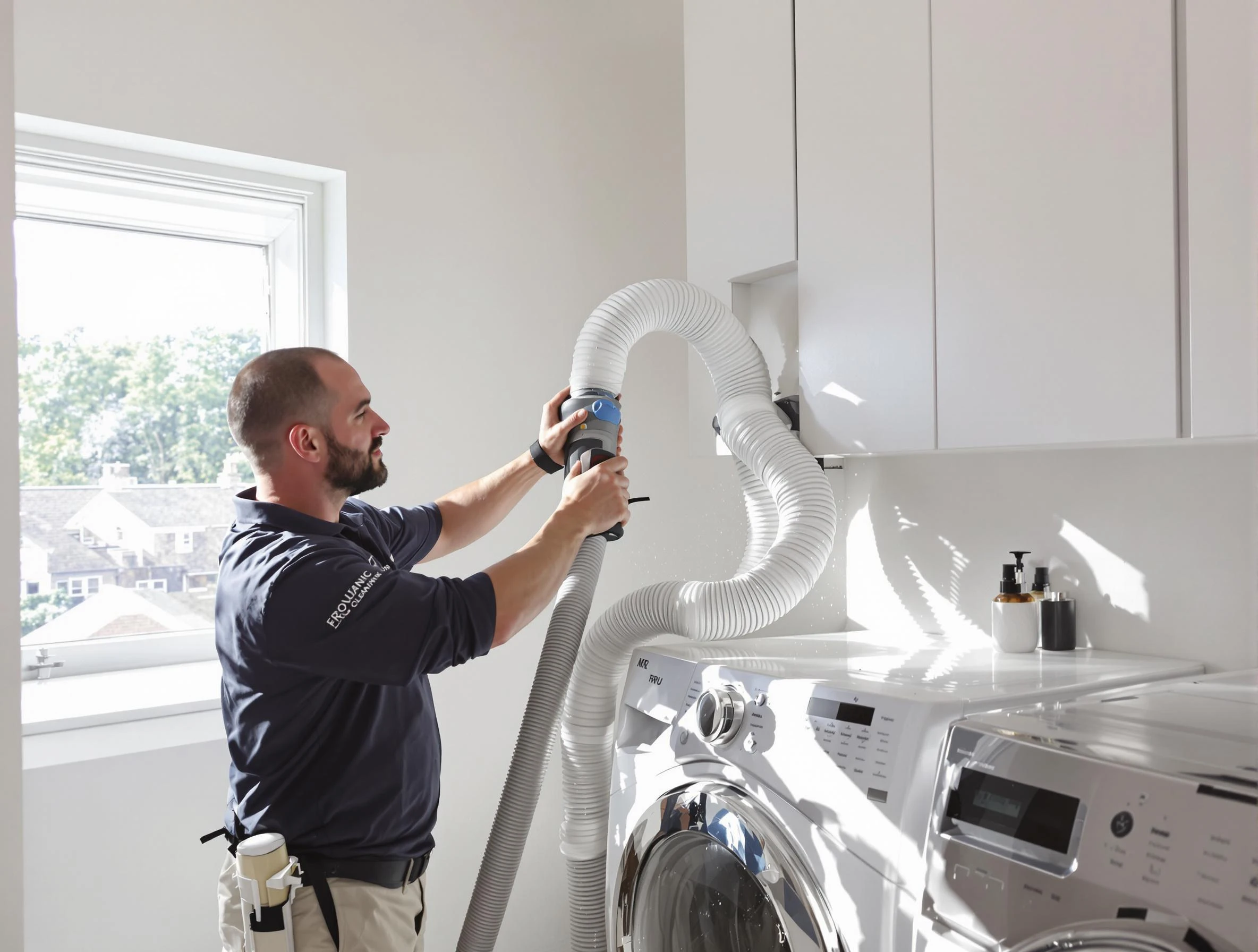 Certified Lincoln Dryer Vent Cleaning technician performing dryer vent cleaning in Lincoln
